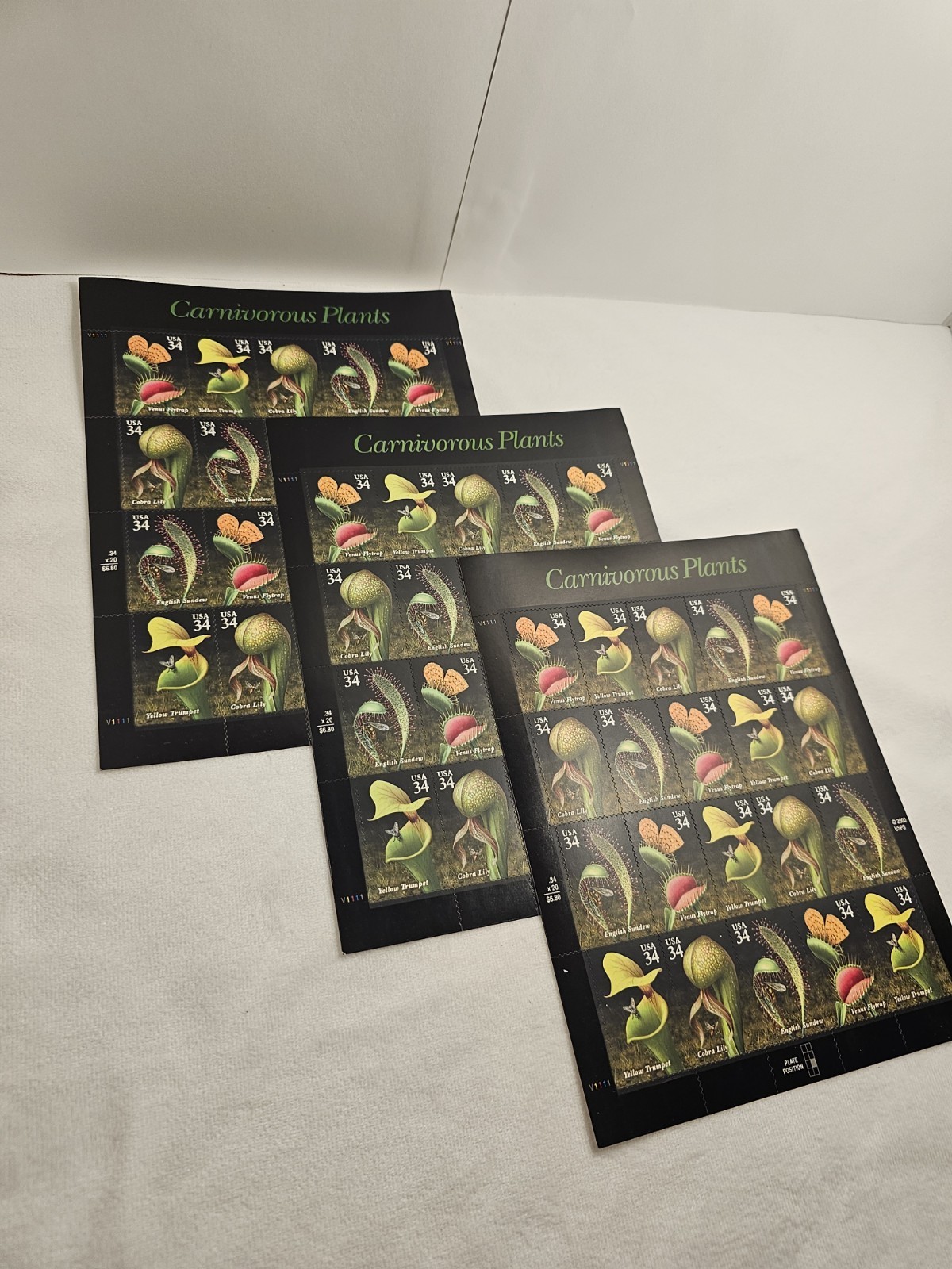 #3528-3531 | 3 Sheets x 20 = 60 Stamps CARNIVOROUS PLANTS 34¢ Fv$20.40