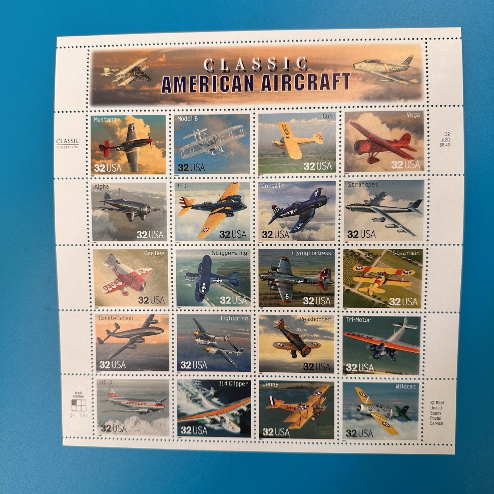 US Scott #3142 Classic American Aircraft 1997 5 Sheets Of 20 34 Cent Stamps