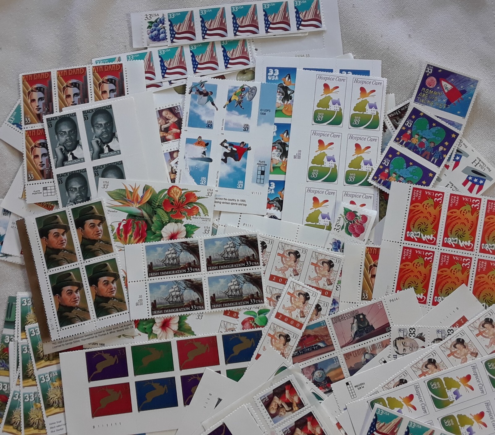 Mixed 70 of Multiples & Strips & Singles of 33¢ US Postage Stamps USA FV $23.10
