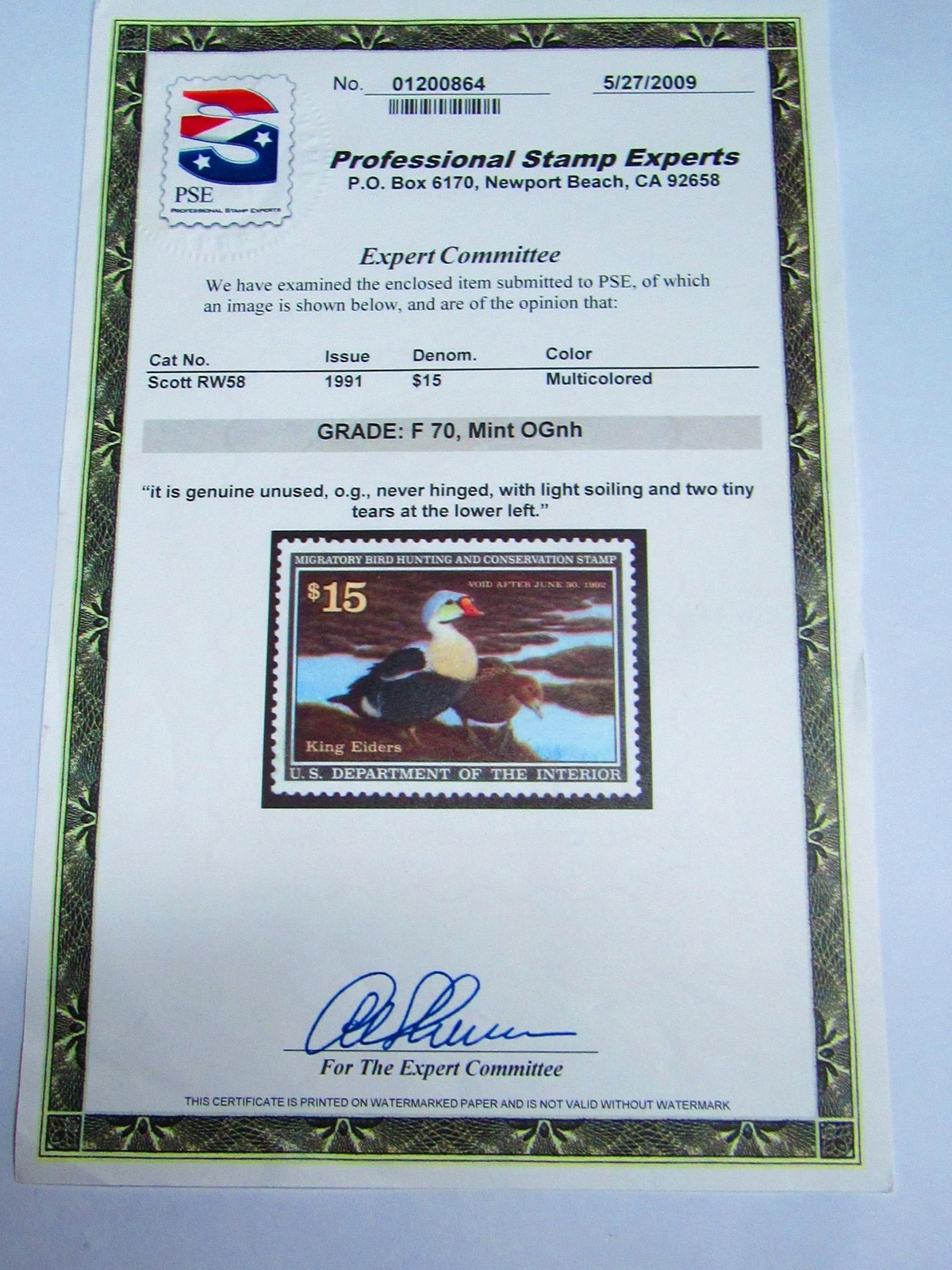 PSE Certified Stamp! 1991 U.S. DEPARTMENT OF INTERIOR $15 Stamps STP-113-IB