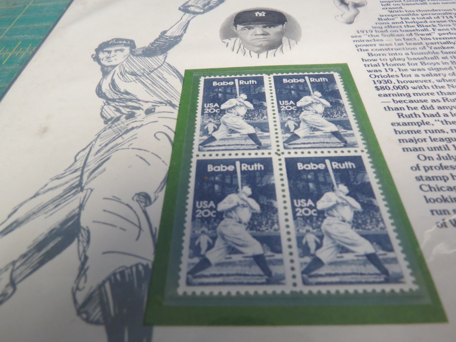 American Commemoratives Babe Ruth USPS Stamps Panel 193 July 6, 1983 Baseball
