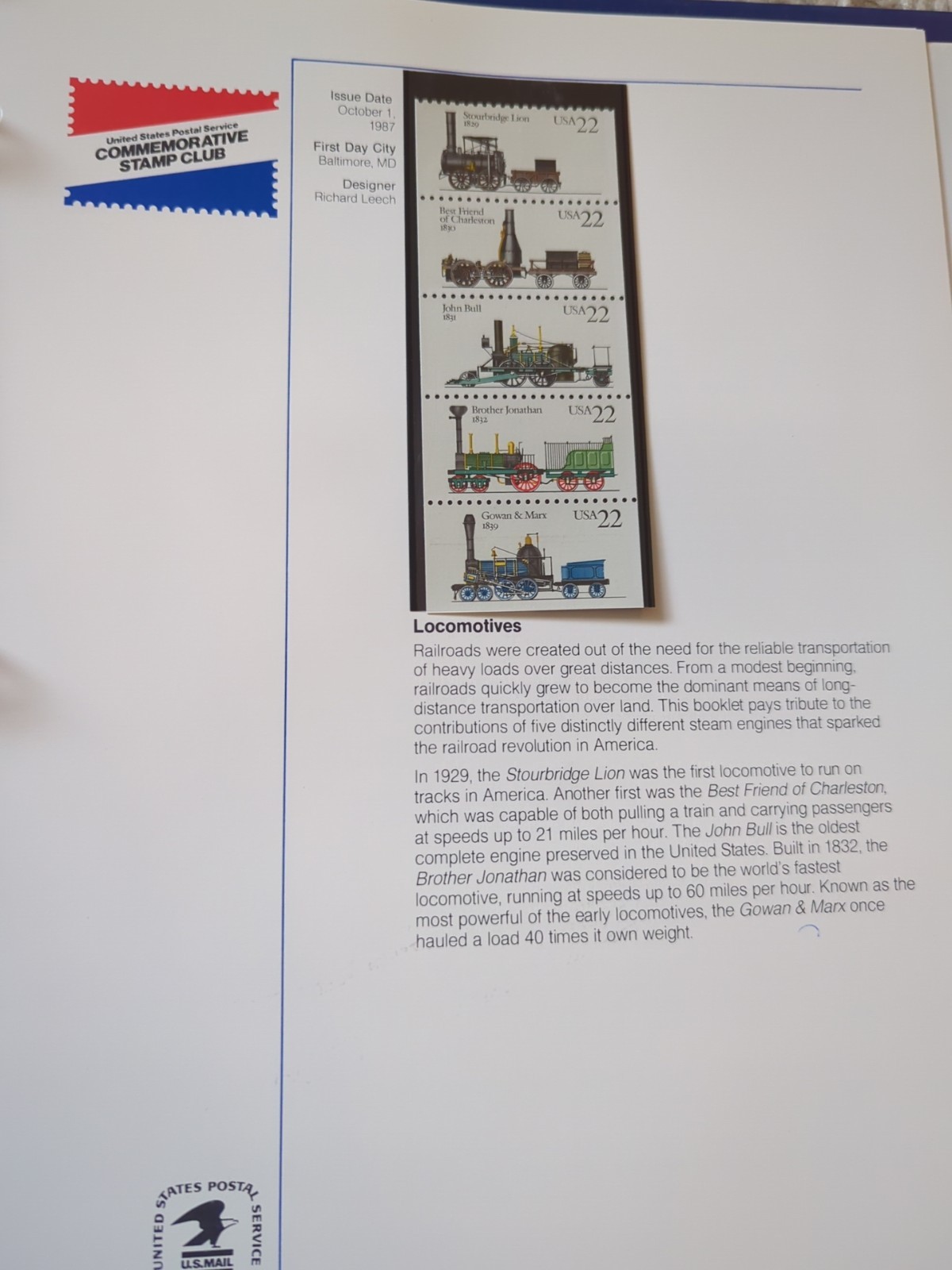 1986-1987 USPS Stamp Album – Arkansas Statehood – Christmas Contemporary Oct 23
