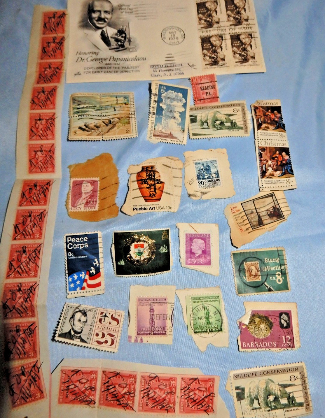 Mixed of 38 unuseable Multiples, Strips & Singles of US Postage Stamps USA