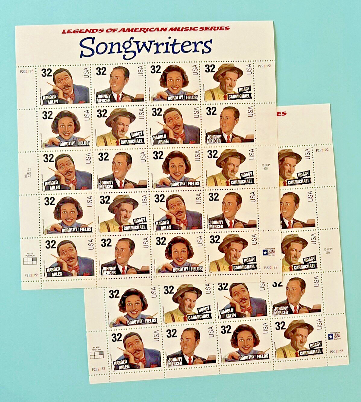 SCOTT #3100-3103 SONGWRITERS 32¢ | 4 SHEETS x 20 = 80 STAMPS | FV$25.60