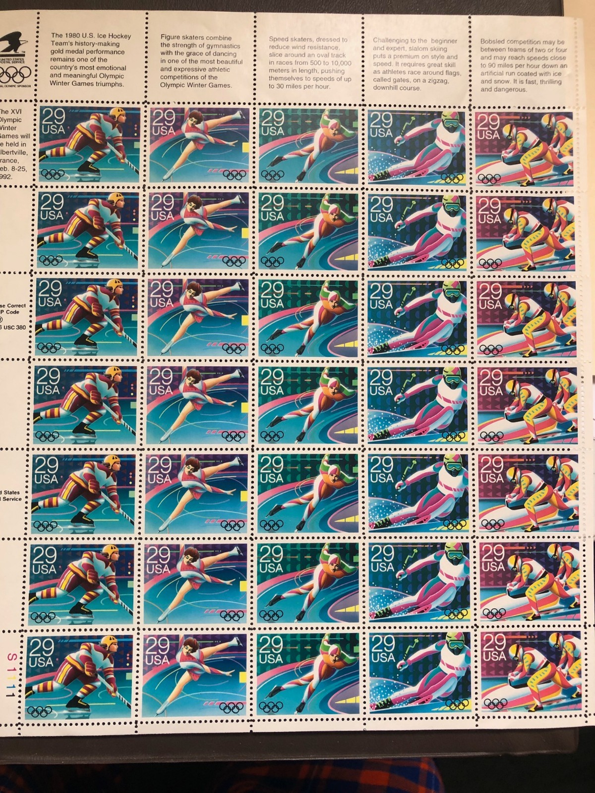 US STAMPS #2637 – 41 PANE OF 35 1992 SUMMER OLYMPIC STAMPS 29c MNH