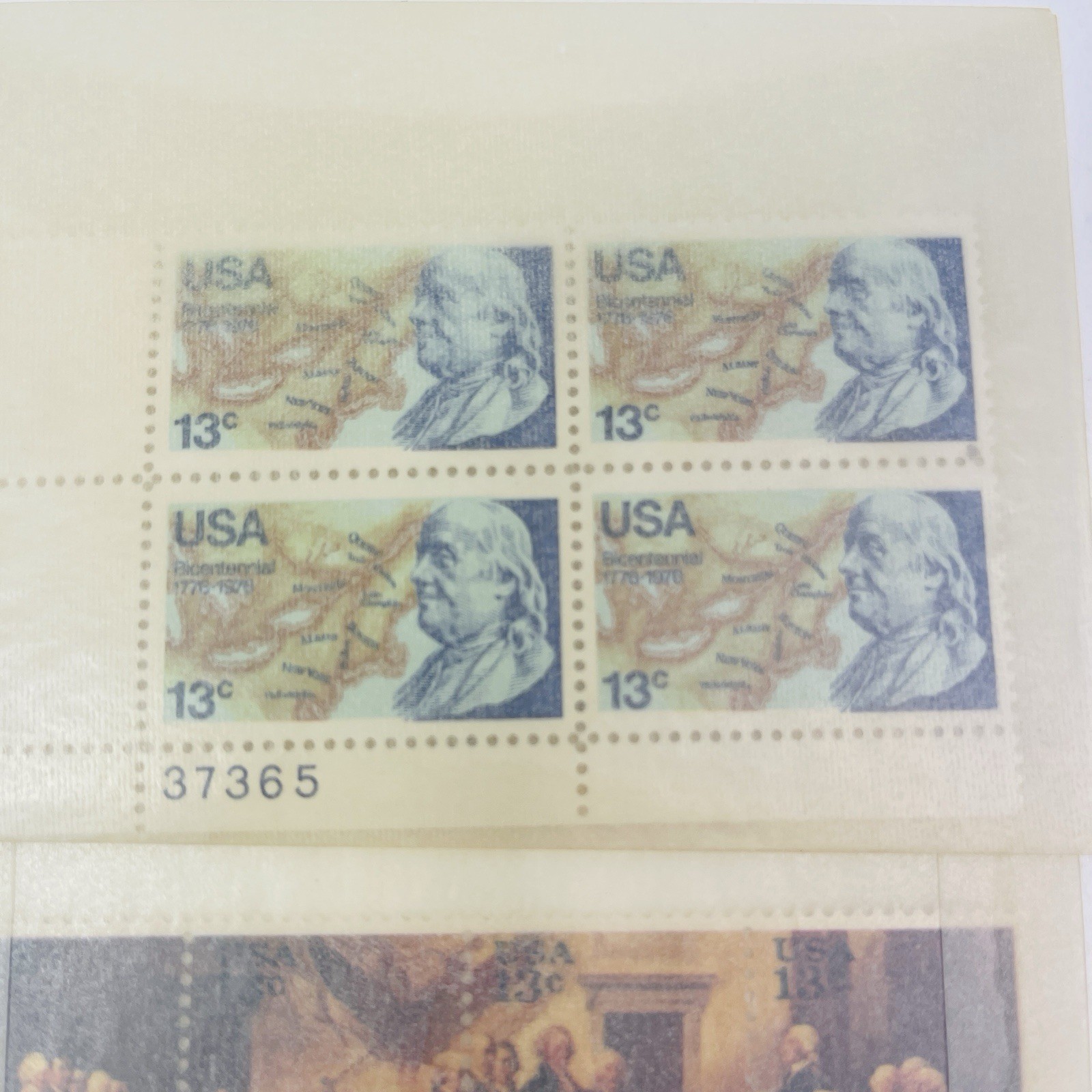 US Postage Stamps Bicentennial Lot Of 2 Plate Blocks Franklin American Revolutio