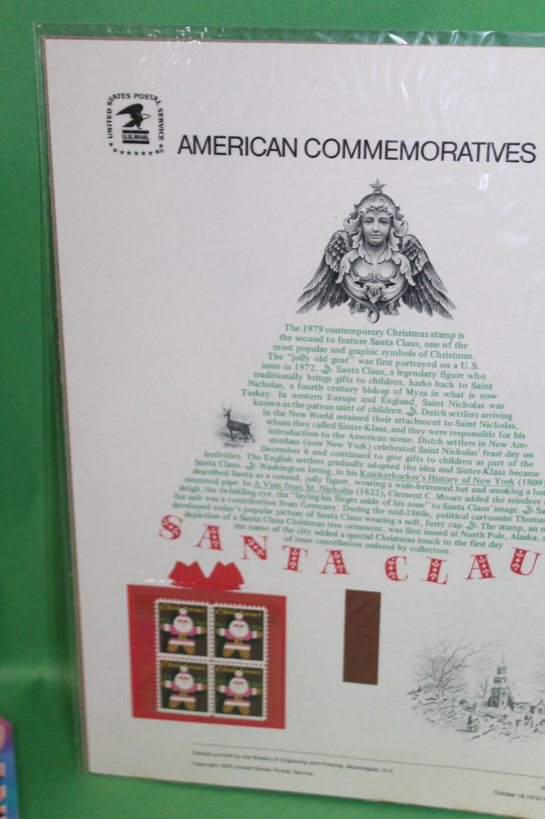 American Commemoratives Santa Claus USPS Stamps Panel Sheet 118 Oct. 18 1979
