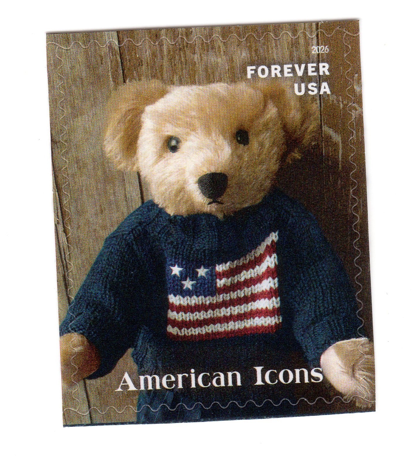 USPS American Icons Teddy Bear Flag Sweater Single Forever Stamp – MNH (6105)