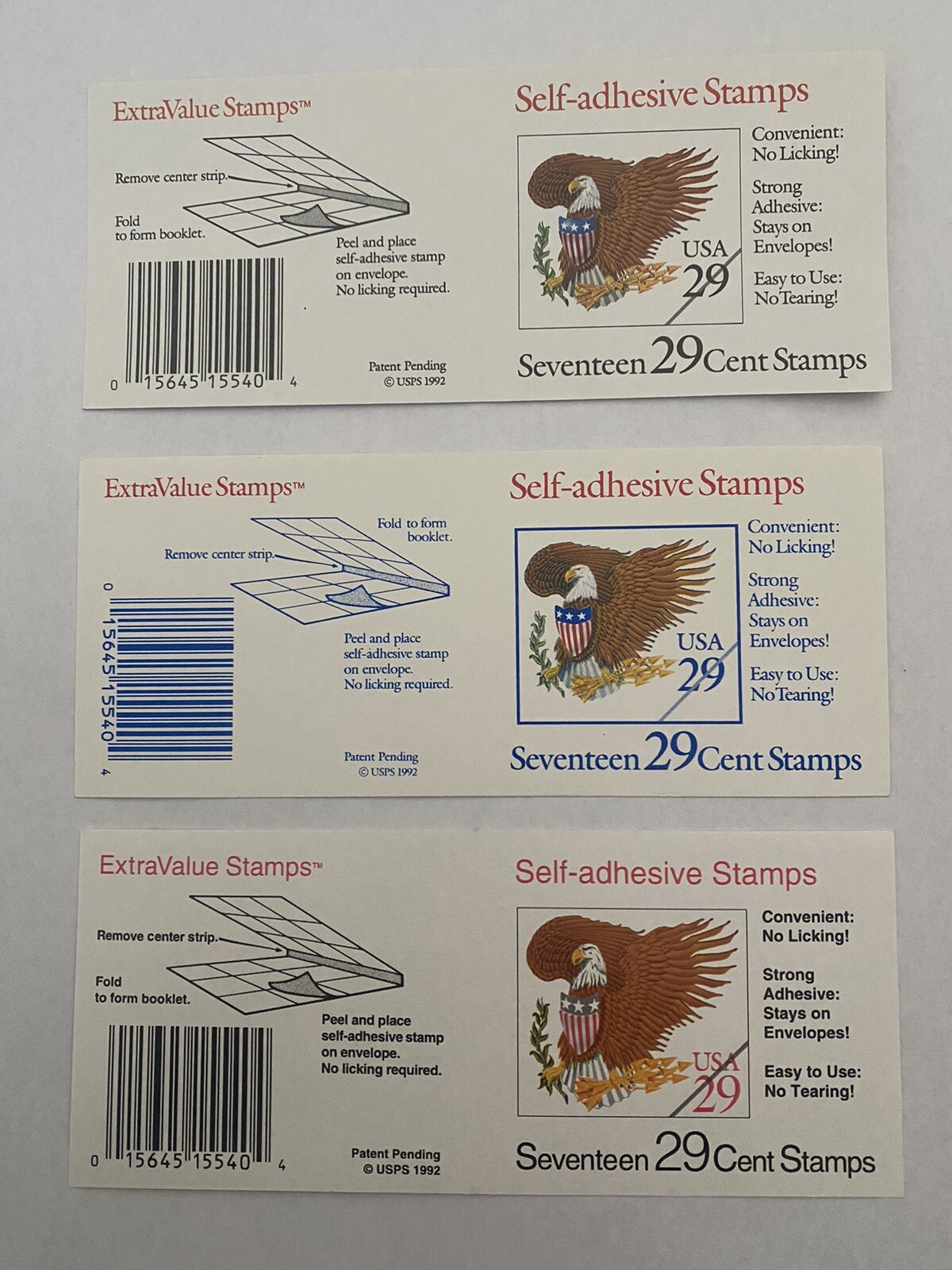 US SCOTT 2595 2596 2597 3 BOOKS OF 17 USA EAGLE & SHIELD STAMPS 29 CENT FACE MNH