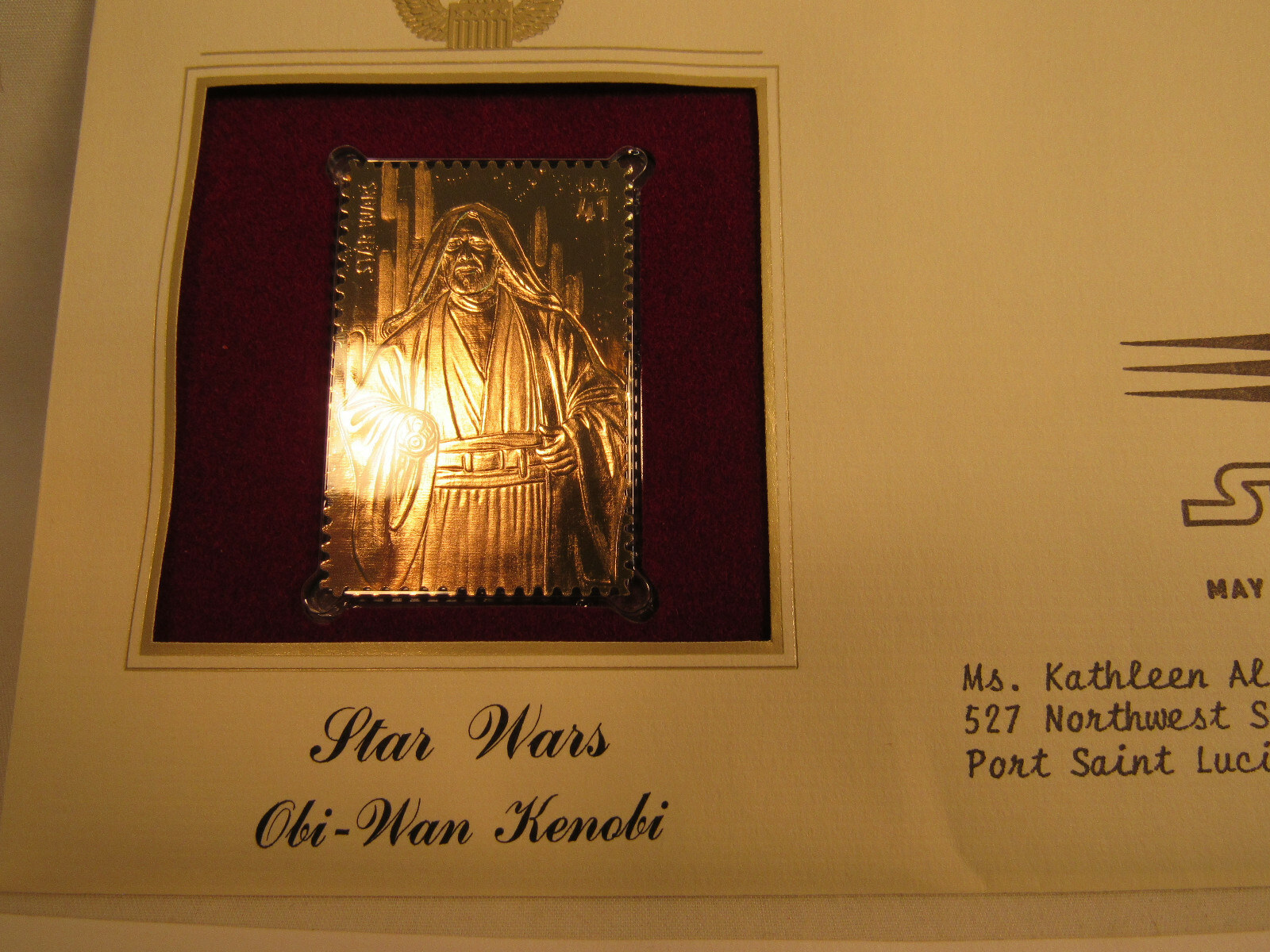 Obi-Wan Kenobi Star Wars Disney 22KT Gold Stamp 1st Day USPS