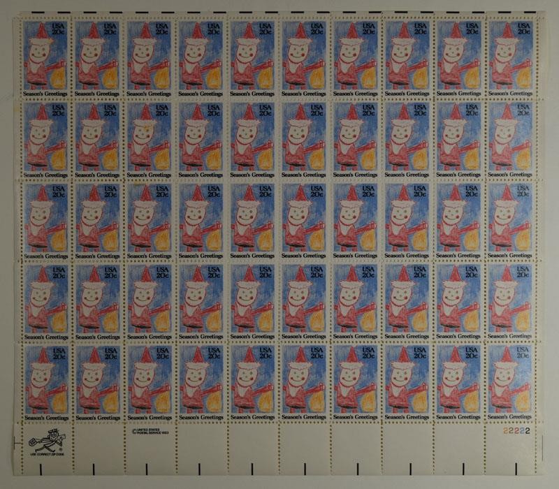 US SCOTT 2108 SHEET OF 50 CHILDREN CHRISTMAS STAMPS 20 CENT FACE MNH