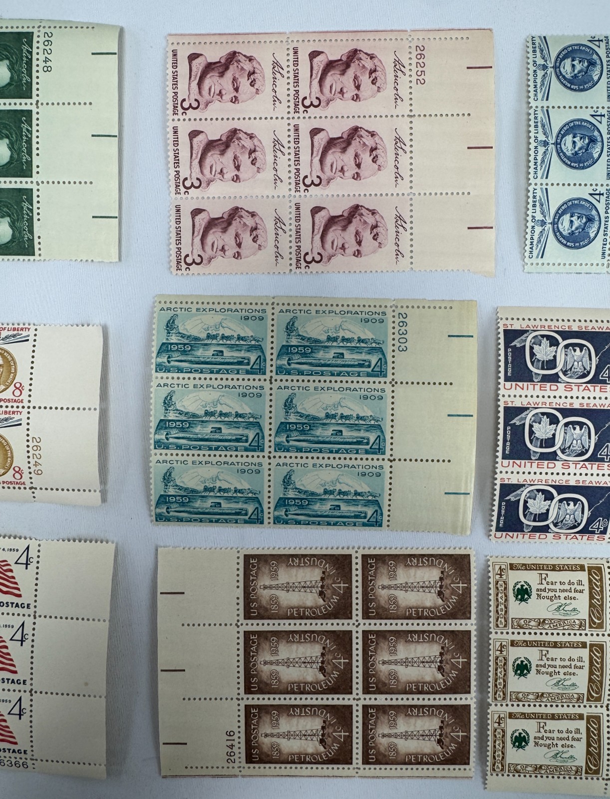 Vintage stamps US Plate Blocks 1959 MNH Liberty Series and Commemoratives Scott