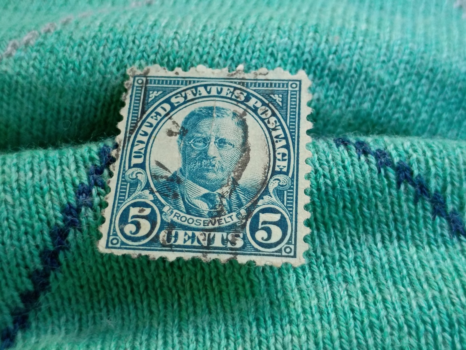 Rare used Roosevelt 5 cent blue collectors stamp