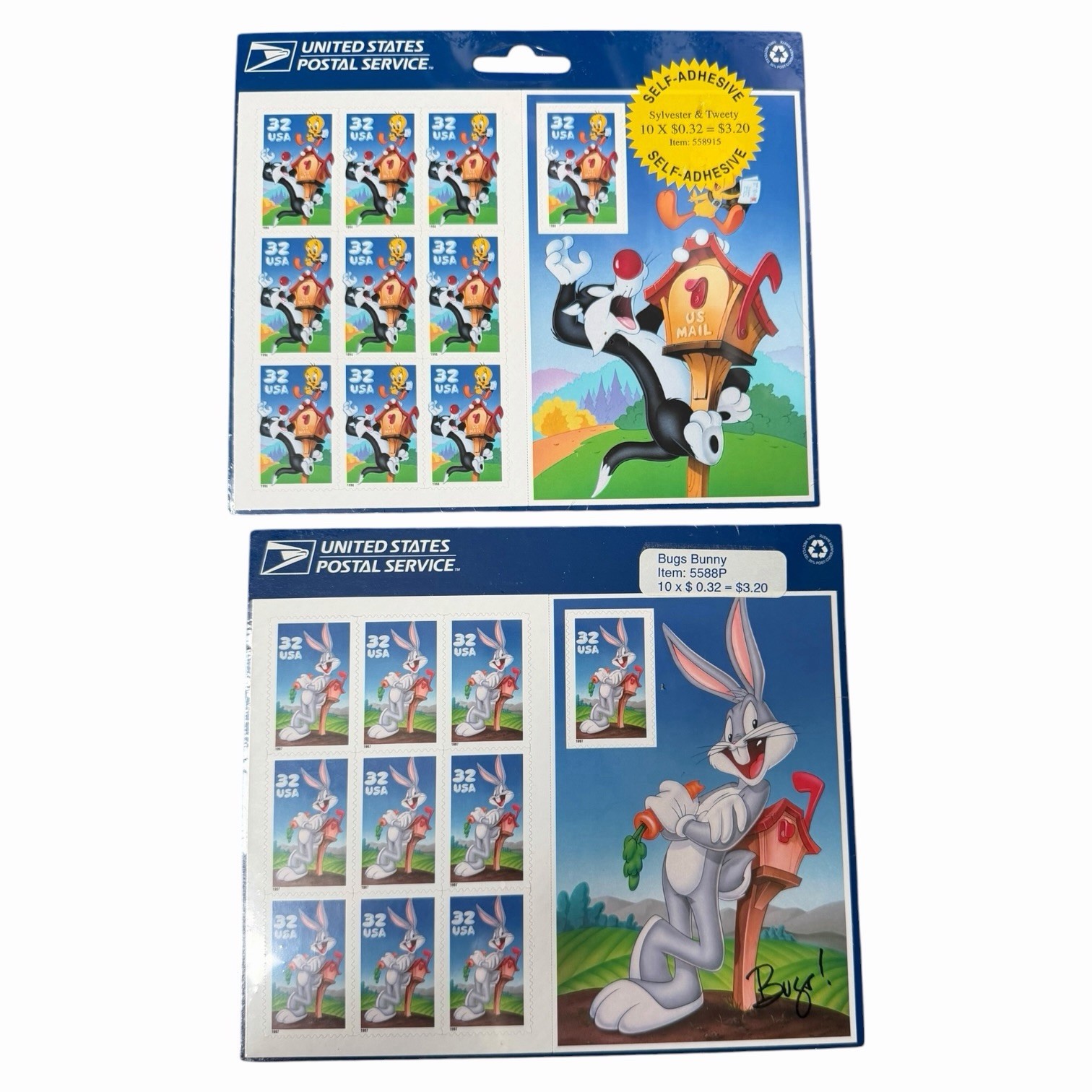 Bugs Bunny, Sylvester, Tweedy Bird Sealed Stamps Lot Of 2 New Mail Stamps