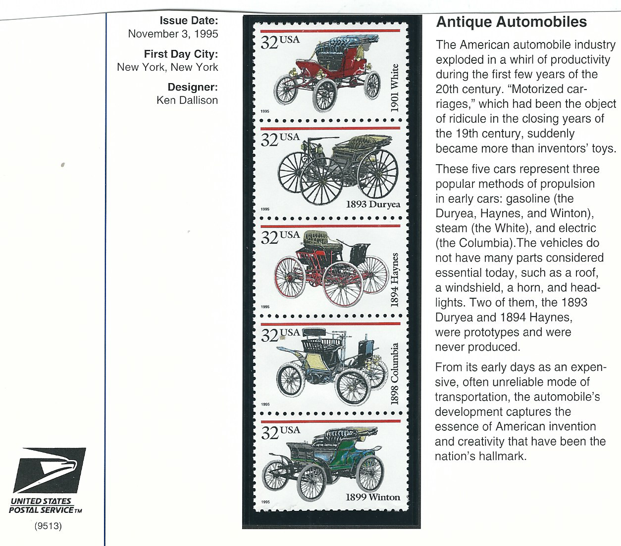 Scott #3019/23…32 Cent…Antique Autos…Strip of 5 + Postal History