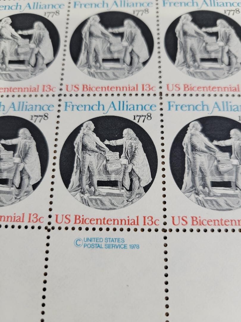 USPS French Alliance 1778 US Bicentennial 13 Cent Stamps