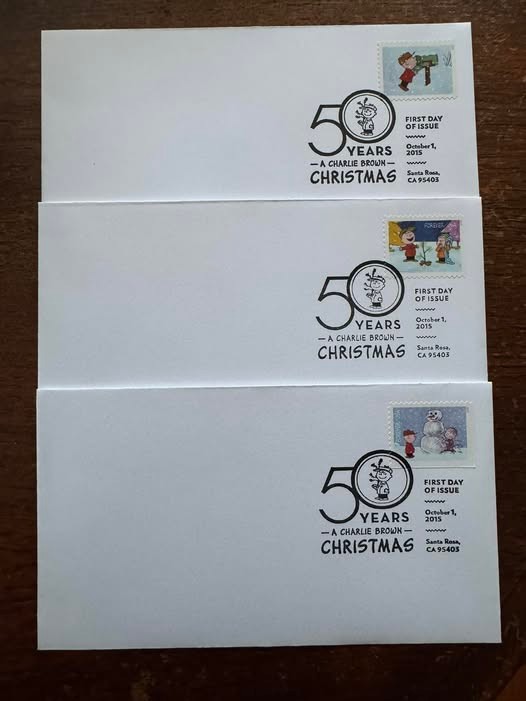 A Charlie Brown Christmas 9 stamped envelopes first day cover 10/01/2015