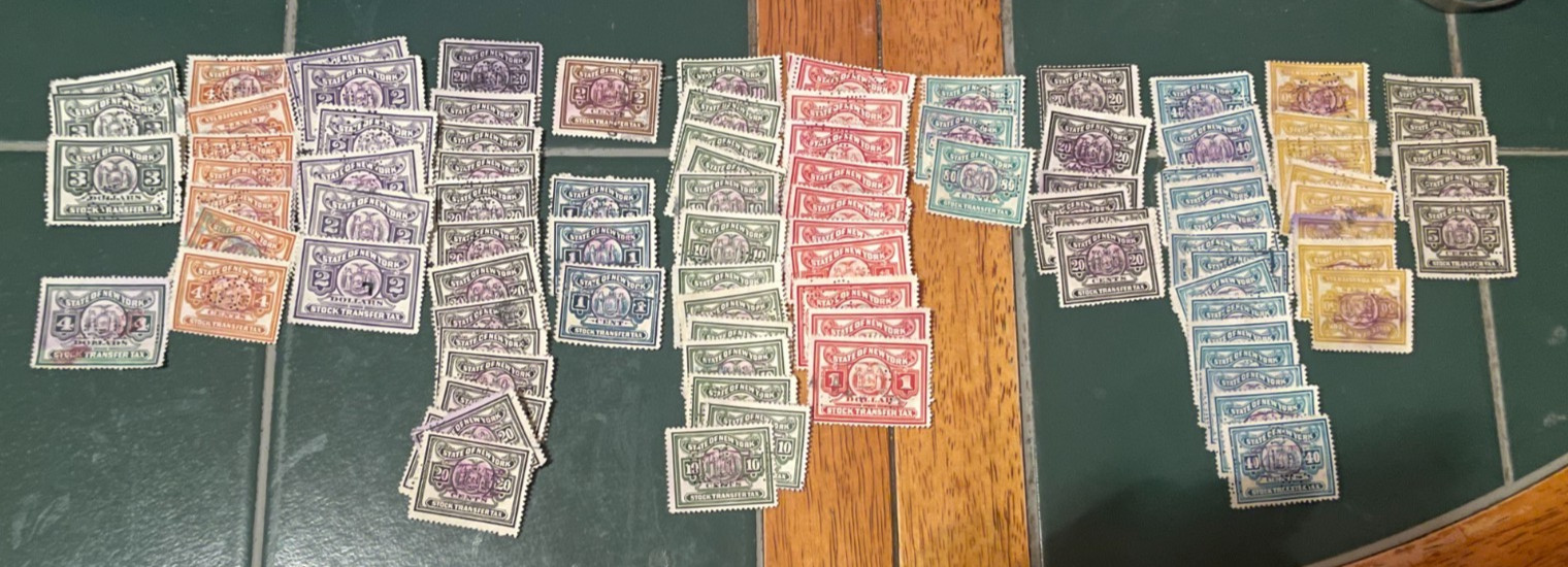 92 NEW YORK STATE STOCK TRANSFER TAX STAMPS 13 different types of stamps