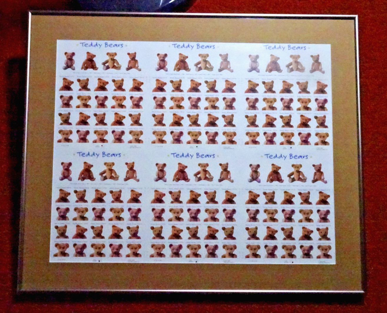 US 3653-3656 TEDDY BEARS “37c” UNCUT PRESS SHEET 6 PANES PROFESSIONALLY FRAMED**