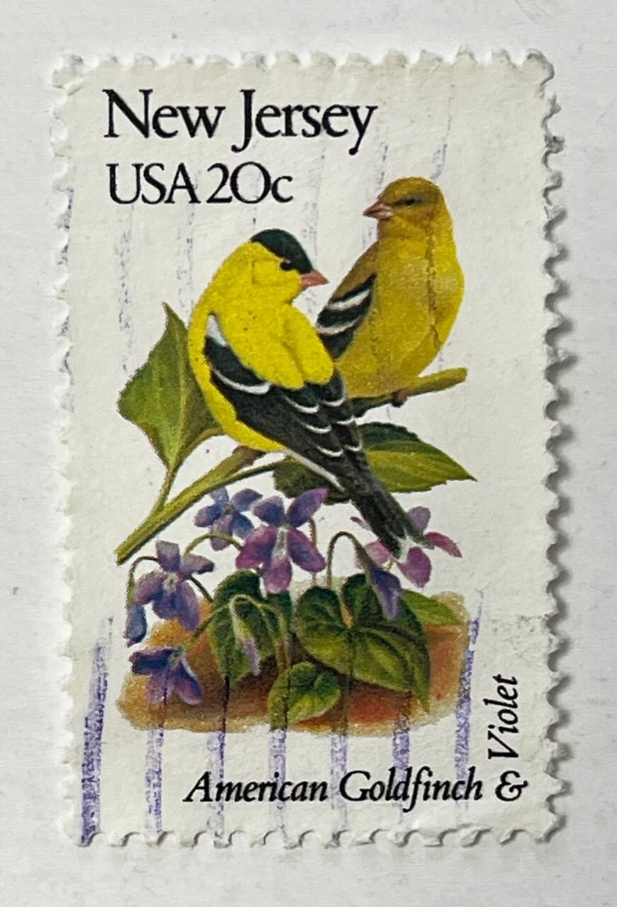 United States Postage Stamp USA 20 Cents New Jersey Goldfinch Violet Canceled