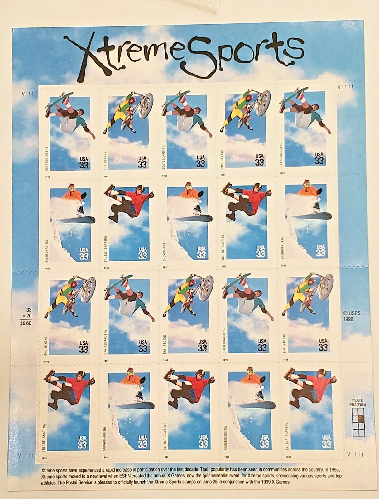 US 33¢ Xtreme Sports Scott #3321-3324 USA mint MNH 1999