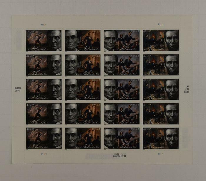 US SCOTT 4380 – 4383 SHEET OF 20 ABE LINCOLN STAMPS 42 CENT MNH
