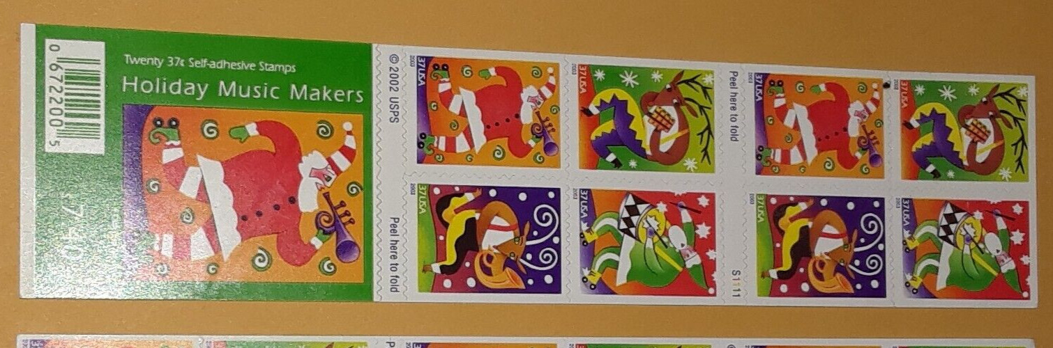 3 Booklets x 20 = 60 of Holiday MUSIC MAKERS 37¢ US Christmas Stamps # 3825-3828