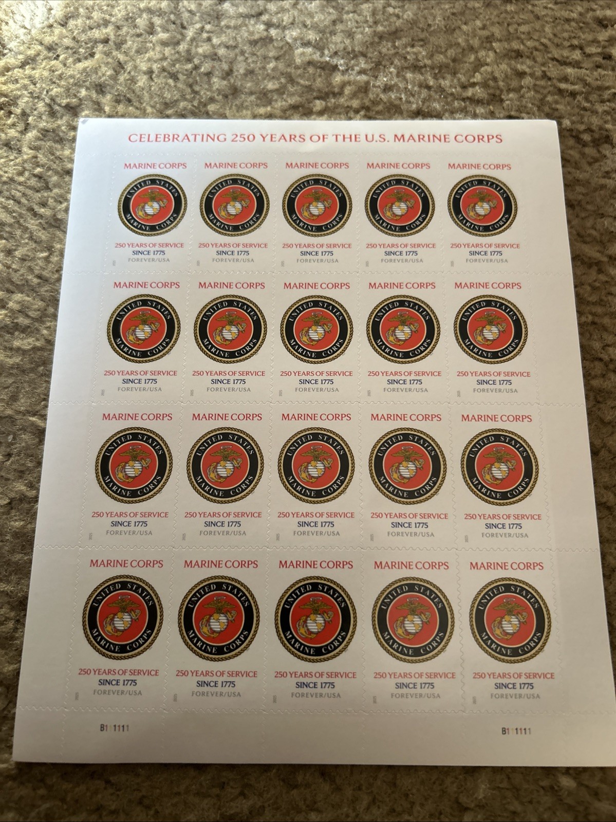 20 USPS Forever Stamps 250th Birthday US Marine Corp FV $15.60 USA Marines