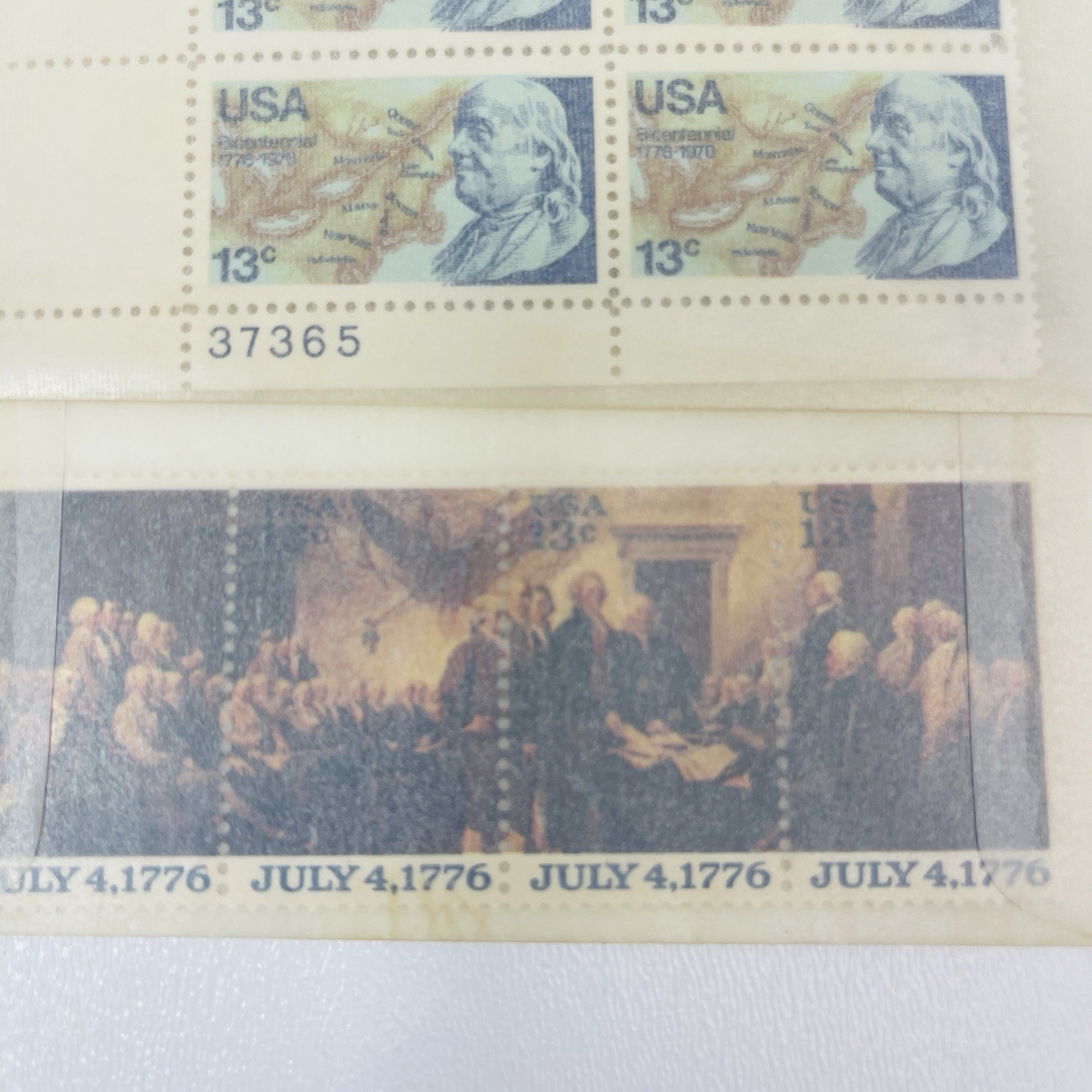 US Postage Stamps Bicentennial Lot Of 2 Plate Blocks Franklin American Revolutio