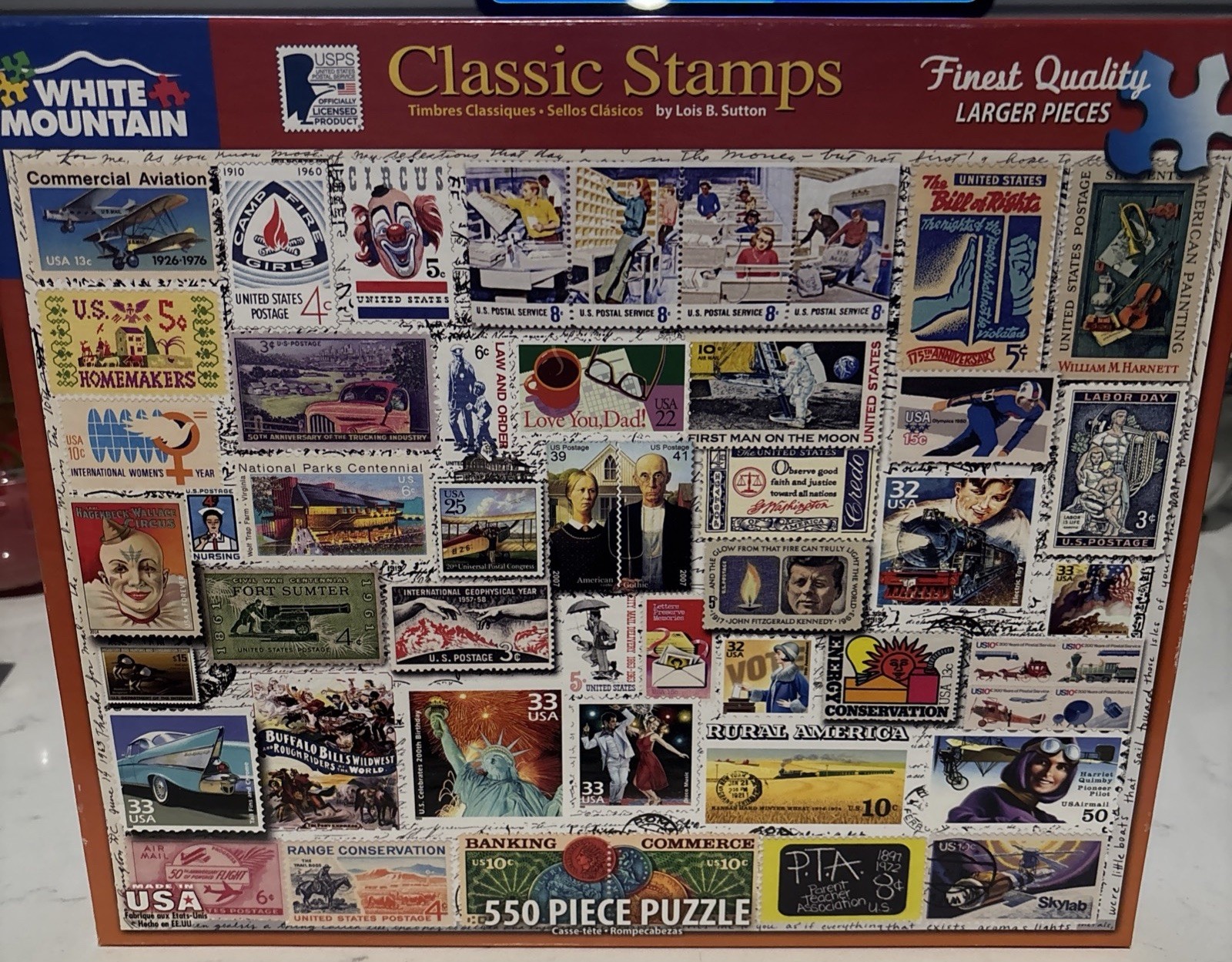White Mountain Puzzles 1238 Classic STAMPS 550piece Jigsaw Puzzle