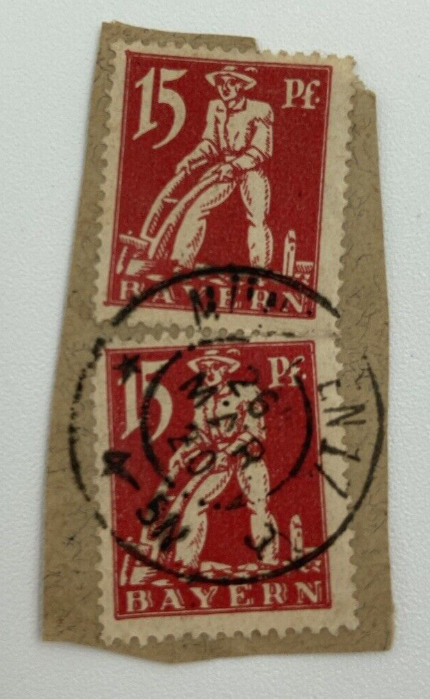 Rare Vintage Bavaria 1920 15 pf Carmine Plowman Bayern Perfect Condition