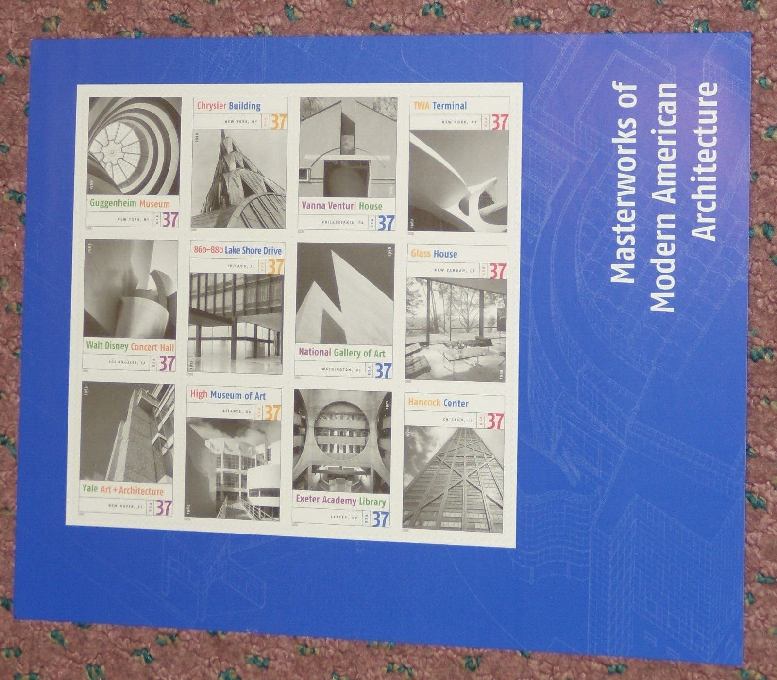 Three x 12 = 36 MASTERWORKS OF MODERN AMERICAN ARCHITECTURE 37¢ US Stamps # 3910