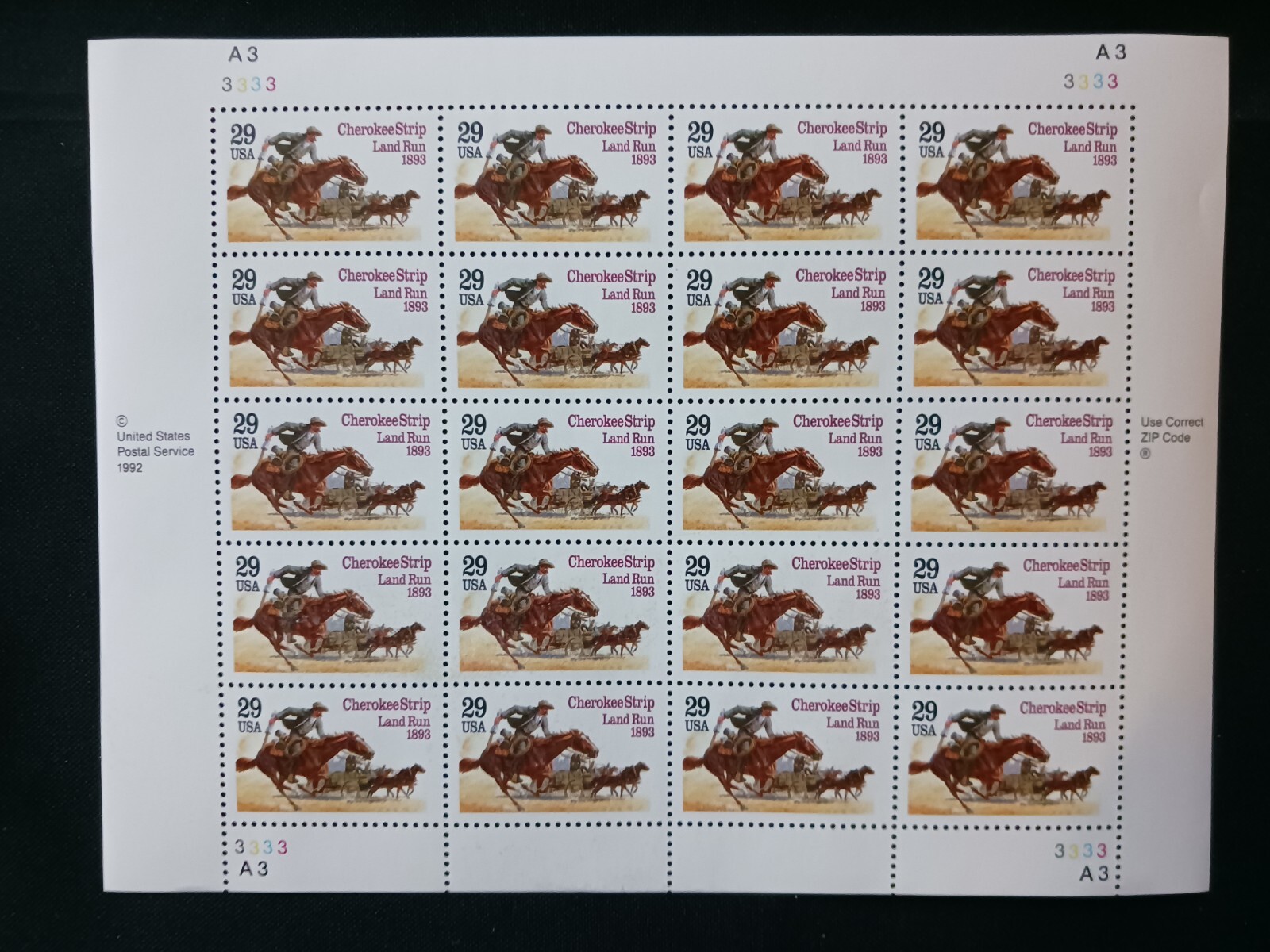 SCOTT #2754 CHEROKEE STRIP 29 CENT SHEET OF 20