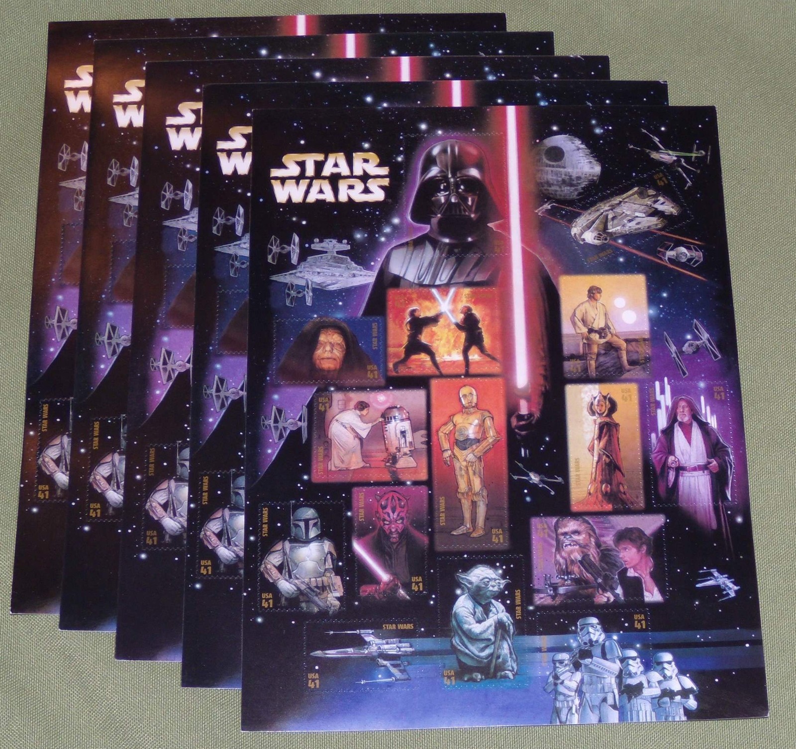 Three sheets = 45 of STAR WARS Character Souvenir Set US Postage Stamp USA 4143