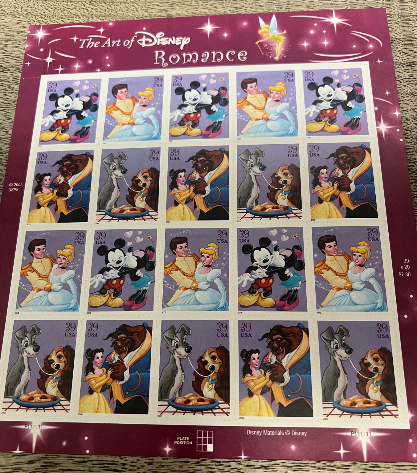 Disney THE ART OF DISNEY Complete Set of 7 Full Sheets of 20 US Stamps 2004-08