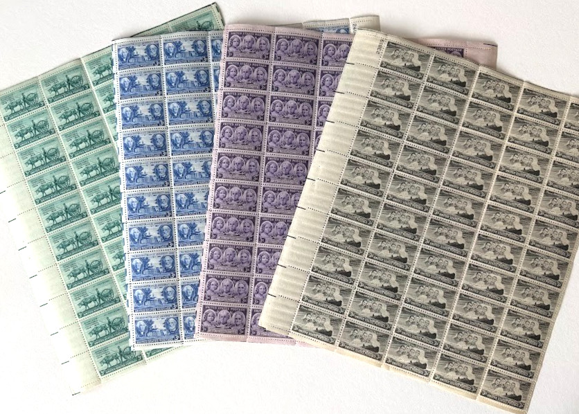 USPS 3 Cent Postage Stamps 4 Sheets Minn., Women, Washington & Lee U, Chaplains