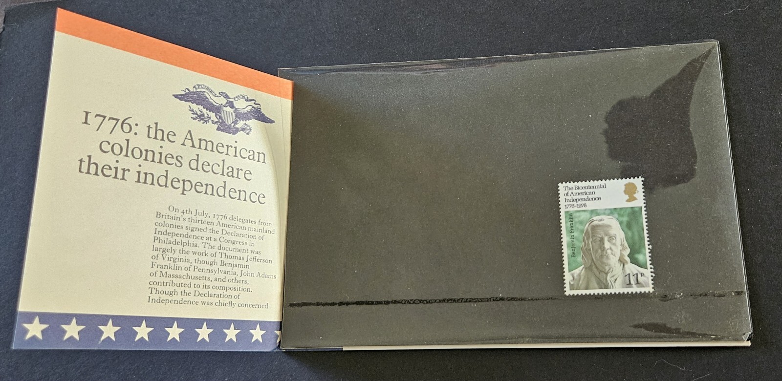 1976 UK POST OFFICE MINT STAMPS U.S. BICENTENNIAL FRANKLIN PRESENTATION PACK