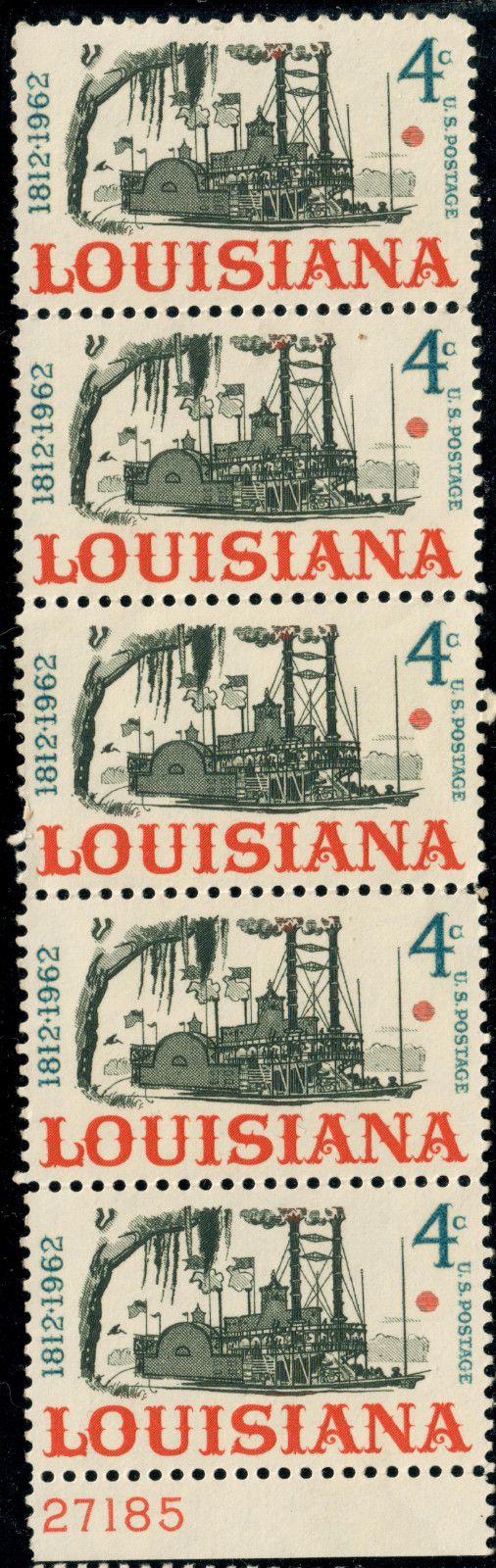 USA – 1962 – The 150th Anniversary of Louisiana Statehood – 4¢ x5 – #3045