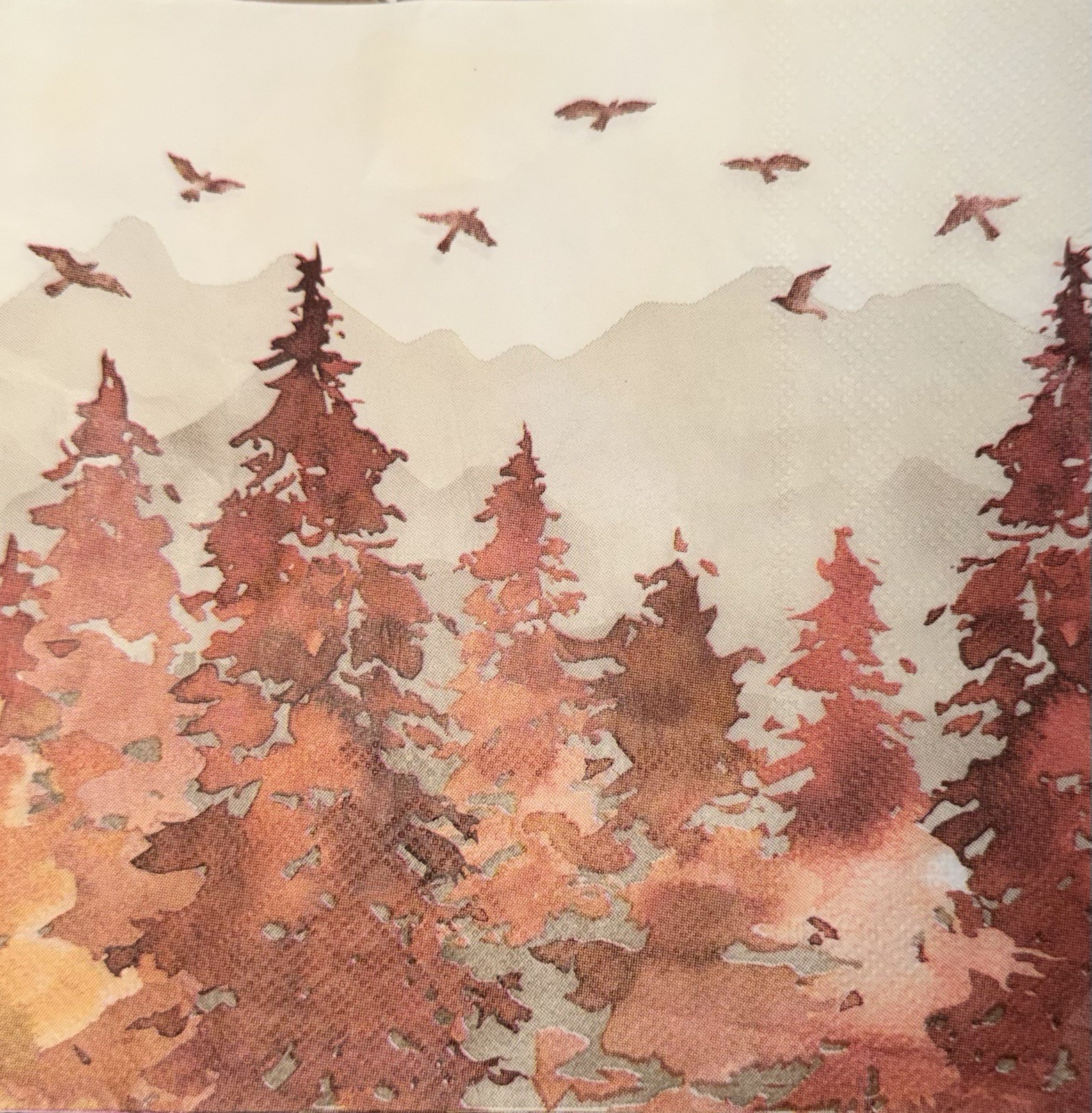 TWO Individual Napkins Decoupage Napkins Watercolor Autumn Rustic Trees Autumn