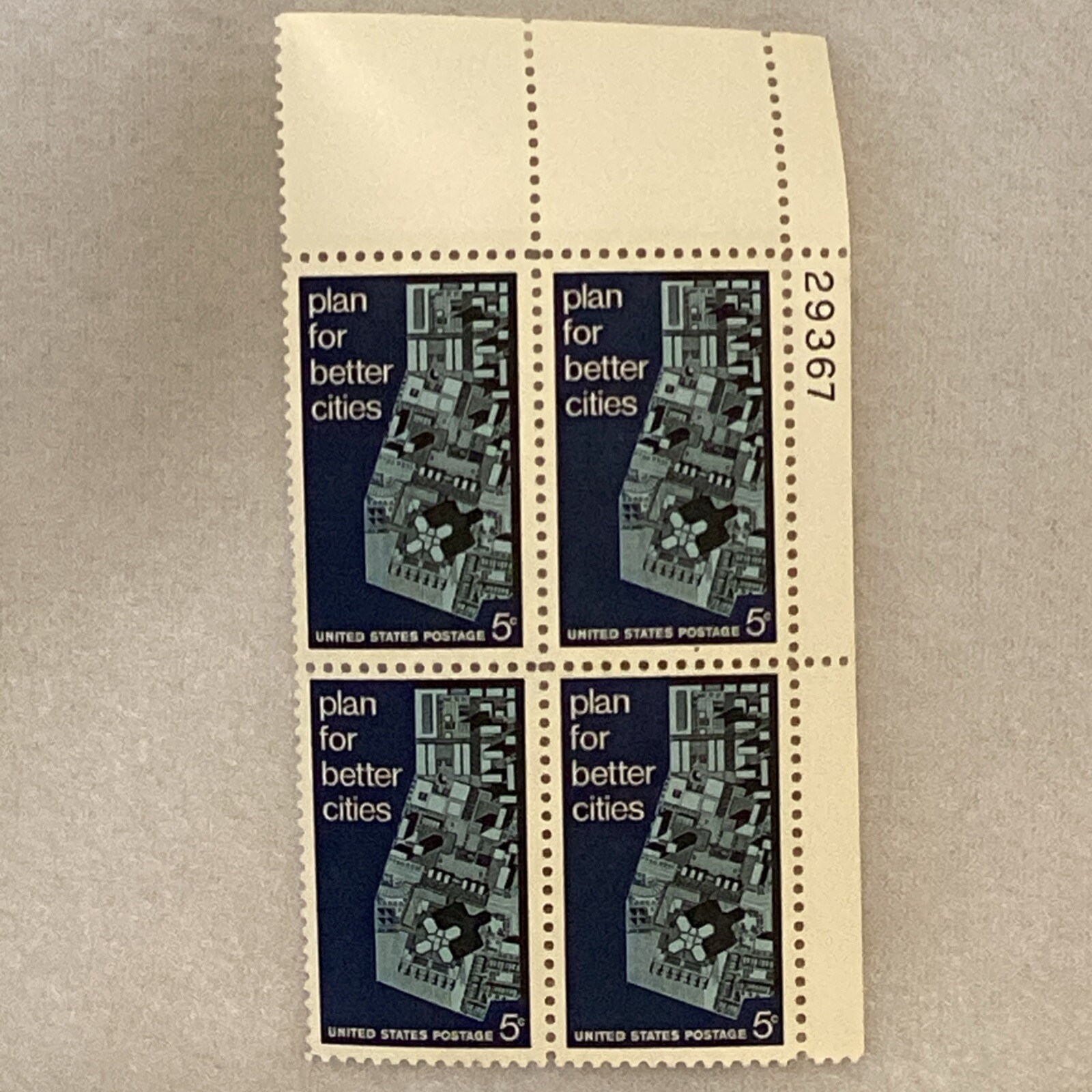 US SCOTT 1333 4 STAMP PLATE BLOCK PLAN FOR BETTER CITIES STAMPS 5¢ MNH