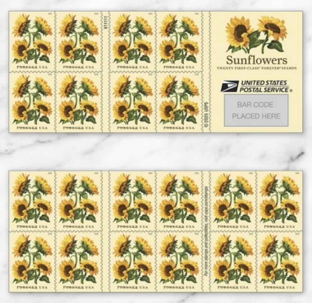2026 Sunflower Forever Postage Stamps – Book of 20 First-Class Mail Flowers