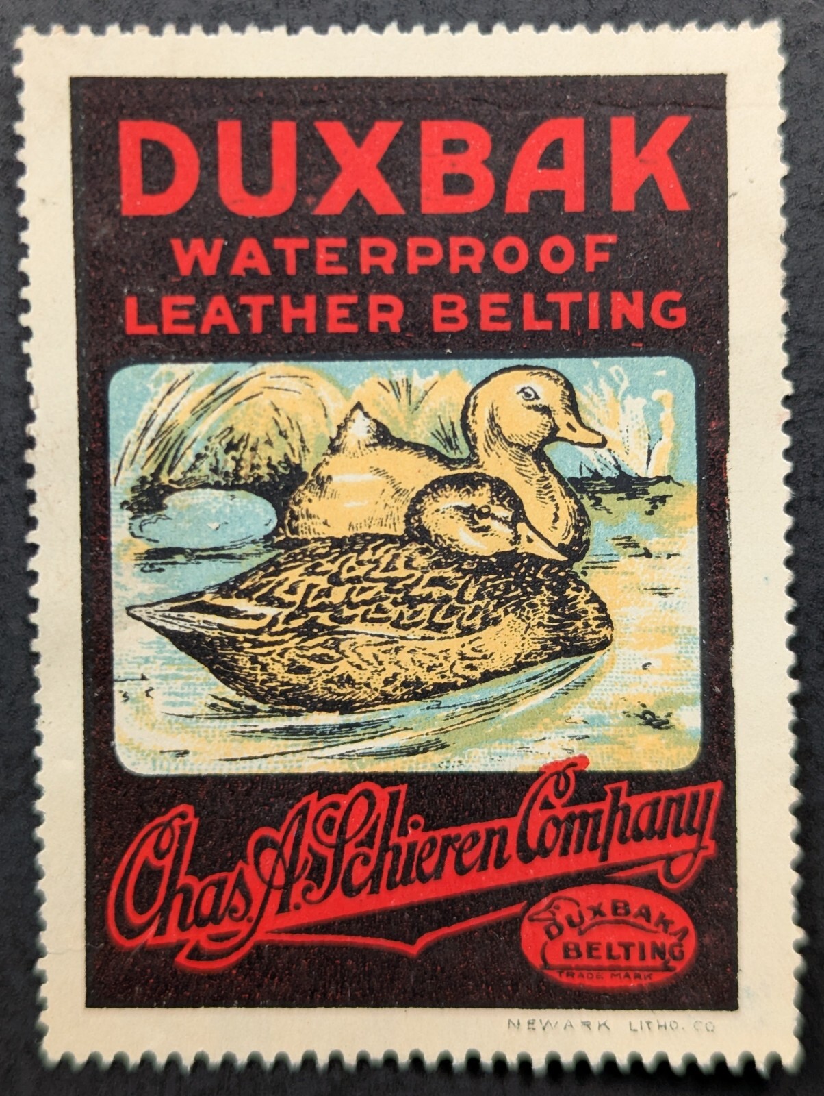 Vintage Duxbak Waterproof Leather Belting Duck Hunting Poster Stamp