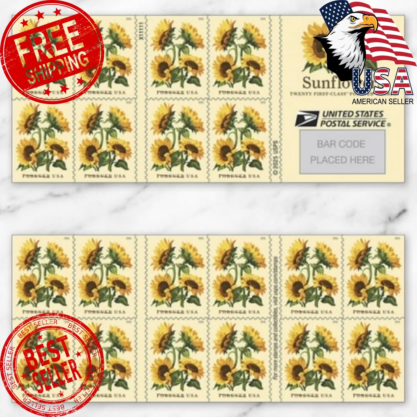 US Postage Stamps Sunflowers 2026 20ct