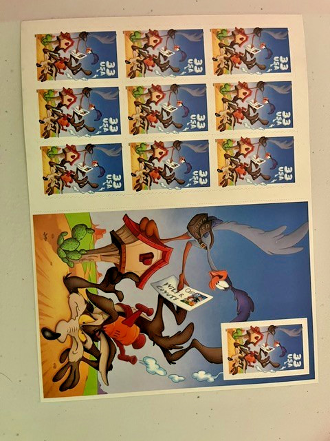 Scott # 3392. 33c Road Runner, Wylie E. Coyote sheet of 10. MNH.