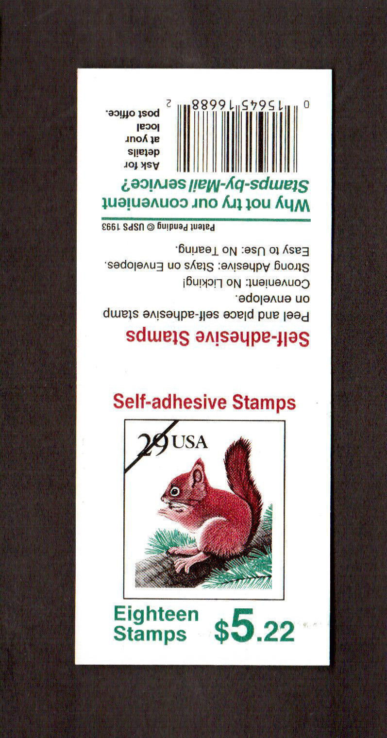 STAMPS FULL UNFOLDED BOOKLET # 2489a Red Squirrel 29 cent 1993 D222111