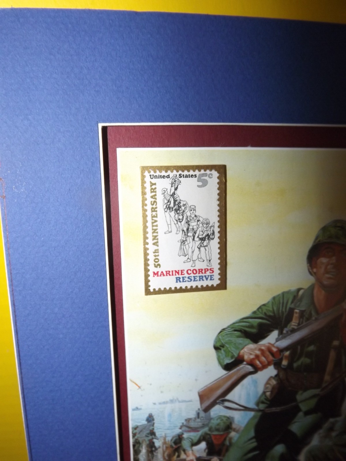 USPS 5c 50th Anniv Marine Corps Reserve Stamp on Matted Picture (No frame)8″x10″