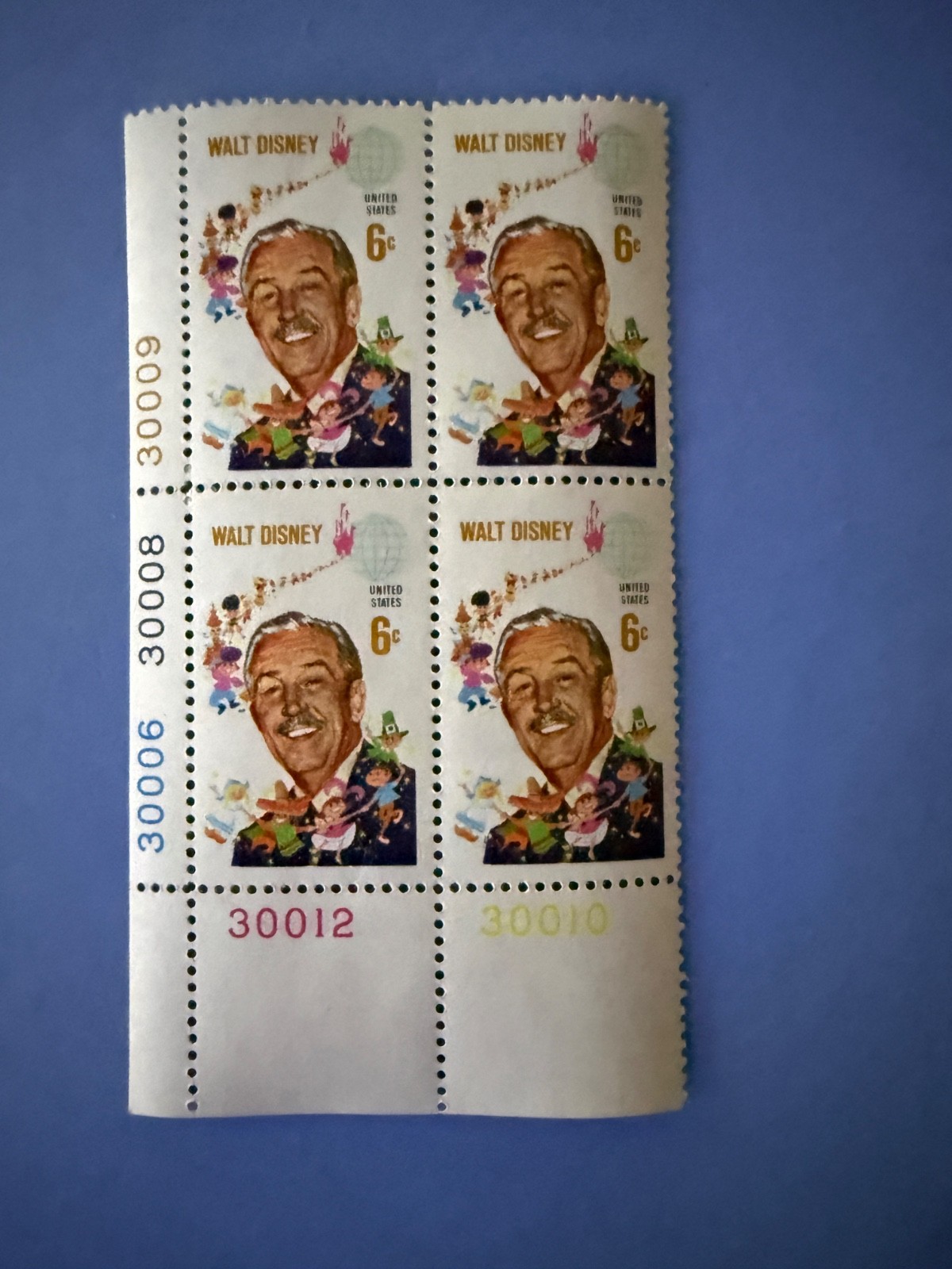 Walt Disney 6 cent Stamp plate block of 4 – MNH