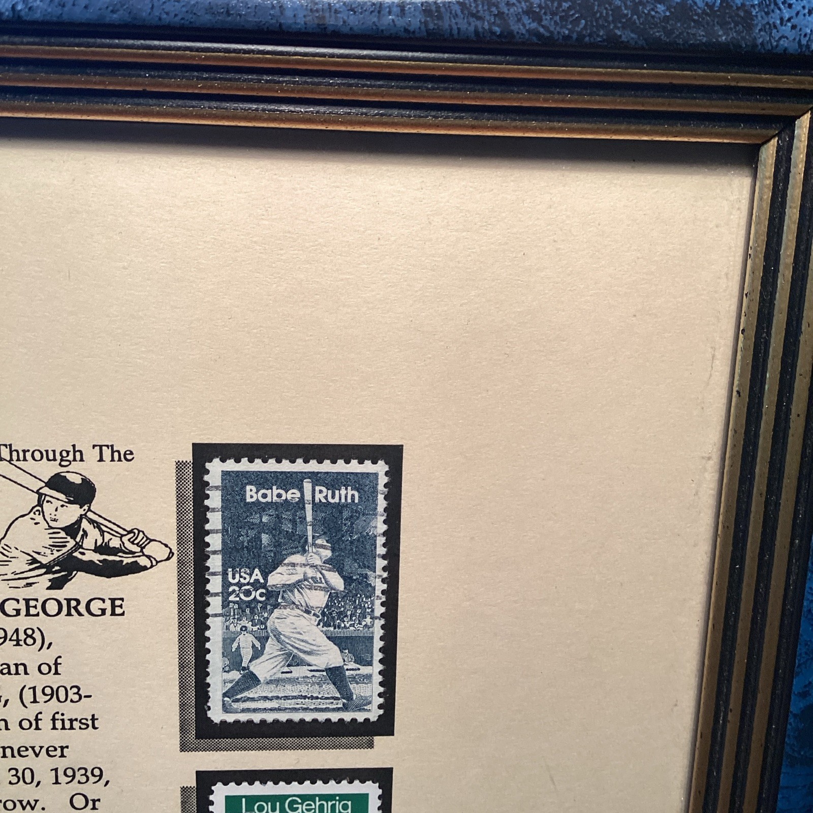 Vintage Baseball Stamp Collection Picture Frame Of Babe, Lou, Roberto, Jackie