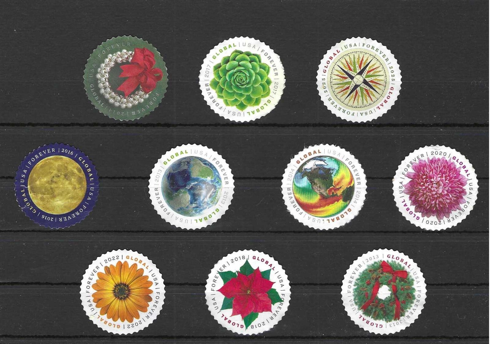 R87 US 10 global forever all diff unused off paper no gum collection face $17.00