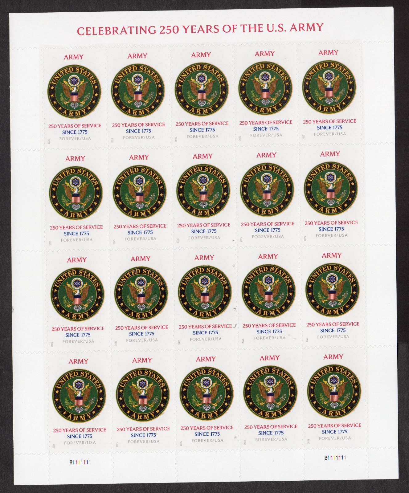 USPS US Navy Marines Army 250th Anniversary Sheet of 20 Forever Stamps – MNH